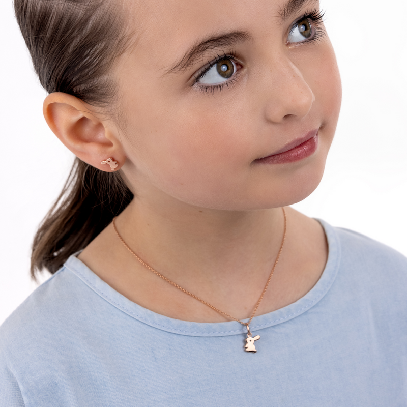 Fluffy Bunny Rabbit Pendant & Children's Necklace - Rose Gold