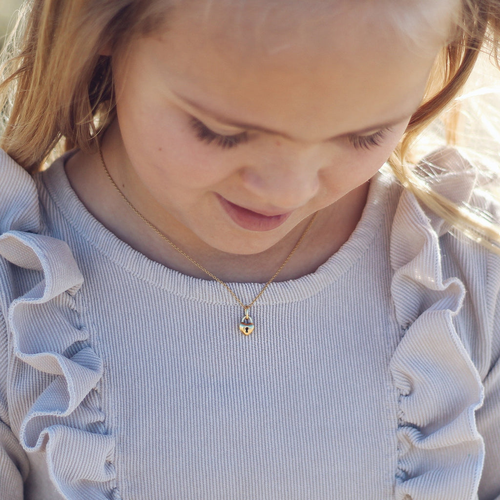 Love Heart Lock Pendant and Necklace in Yellow Gold Vermeil
