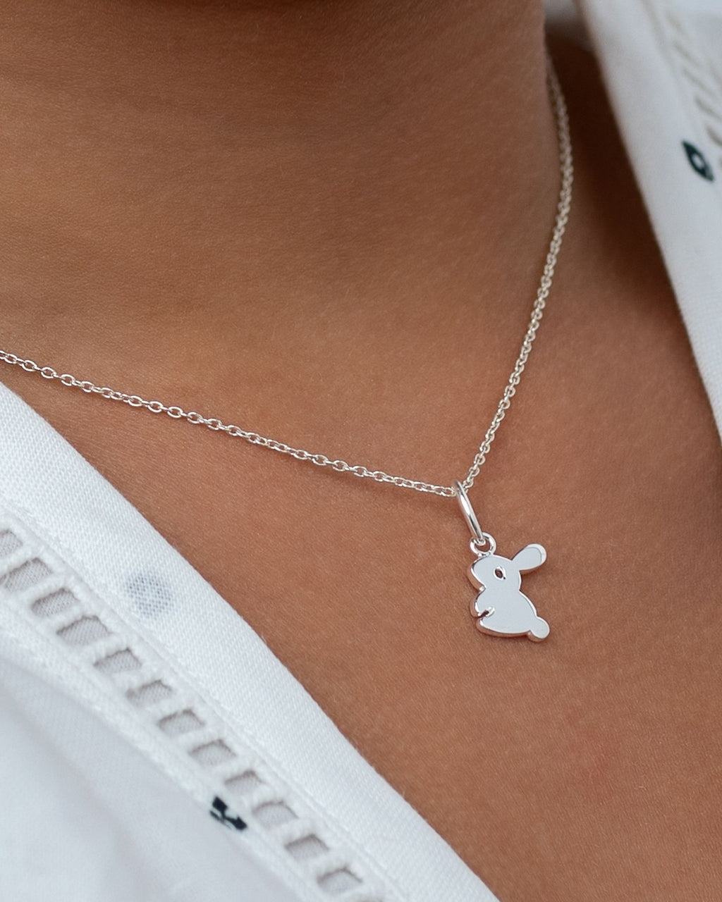 Fluffy Bunny Rabbit Pendant - Sterling Silver