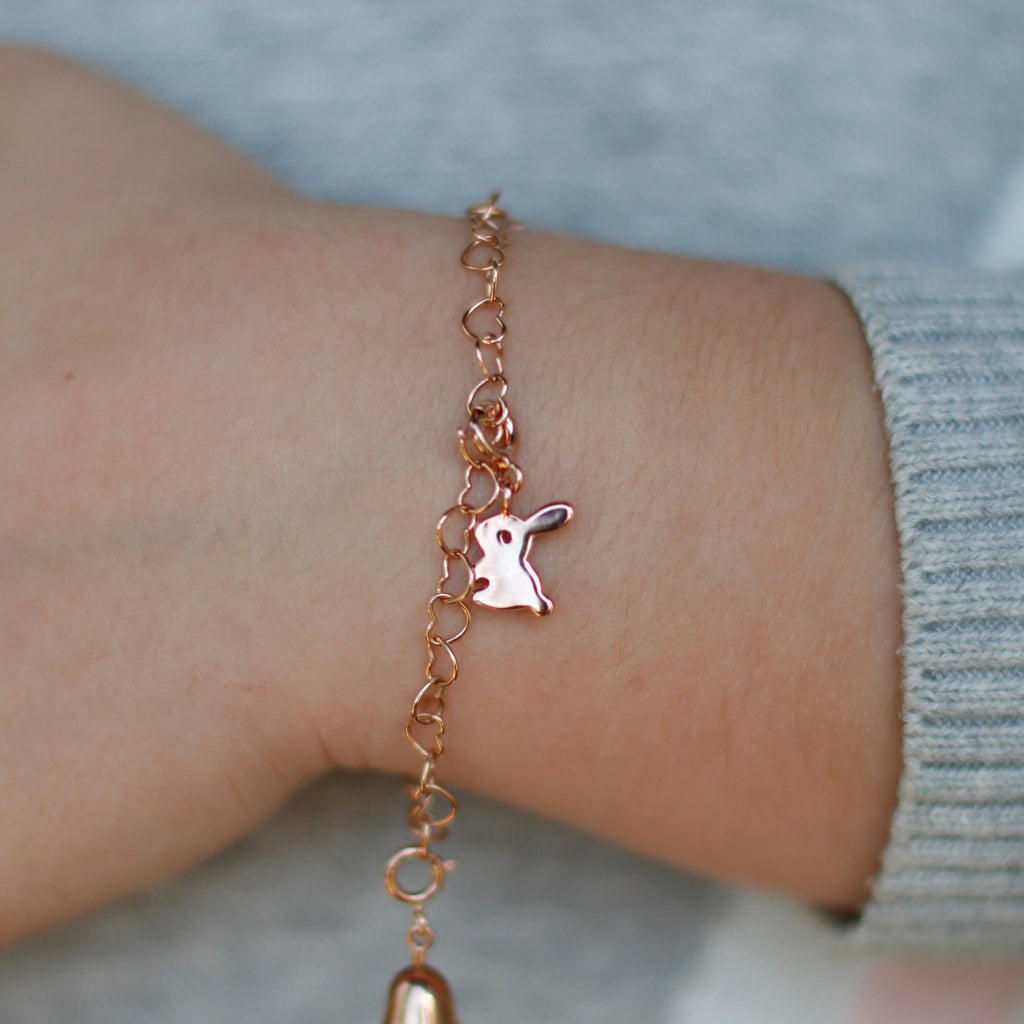 Children's Bunny Charm Rose Gold on Charm Bracelet