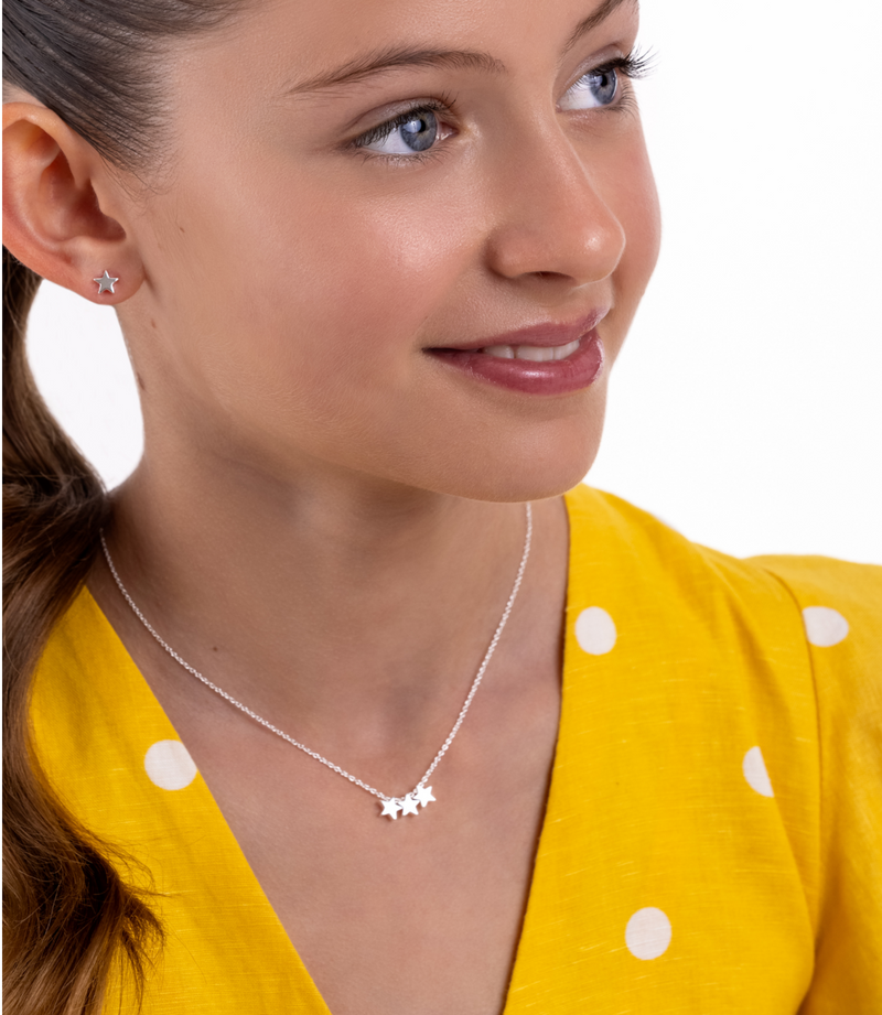 Three Floating Stars Necklace - Sterling Silver