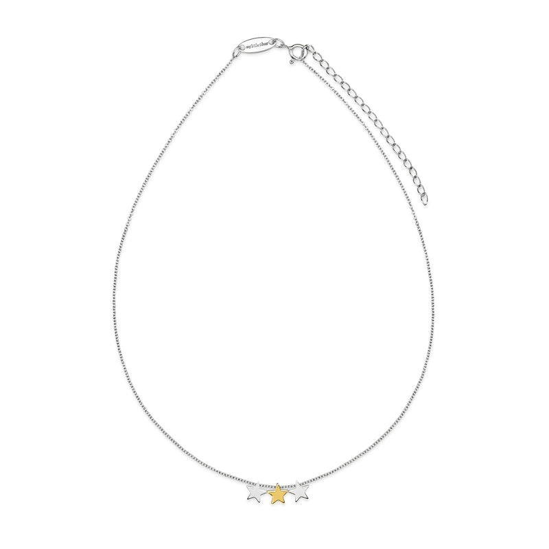 Three Floating Stars Necklace - Yellow Gold/Sterling Silver