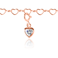 Heart Charm on Rose Gold Heart Charm Bracelet
