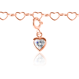 Heart Charm on Rose Gold Heart Charm Bracelet