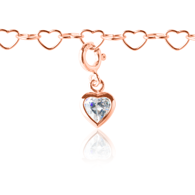 Heart Charm on Rose Gold Heart Charm Bracelet
