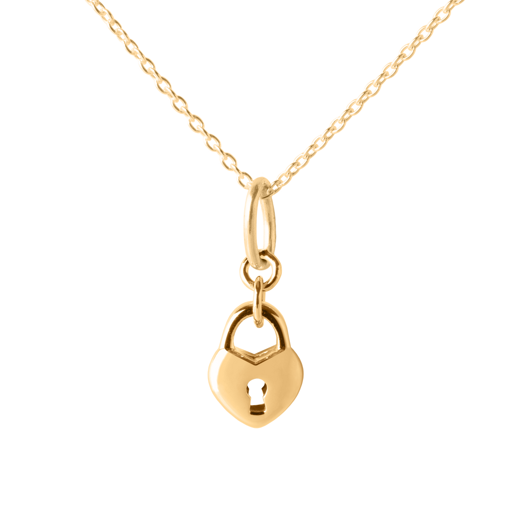 Love Heart Lock Pendant & Children's Necklace - Yellow Gold