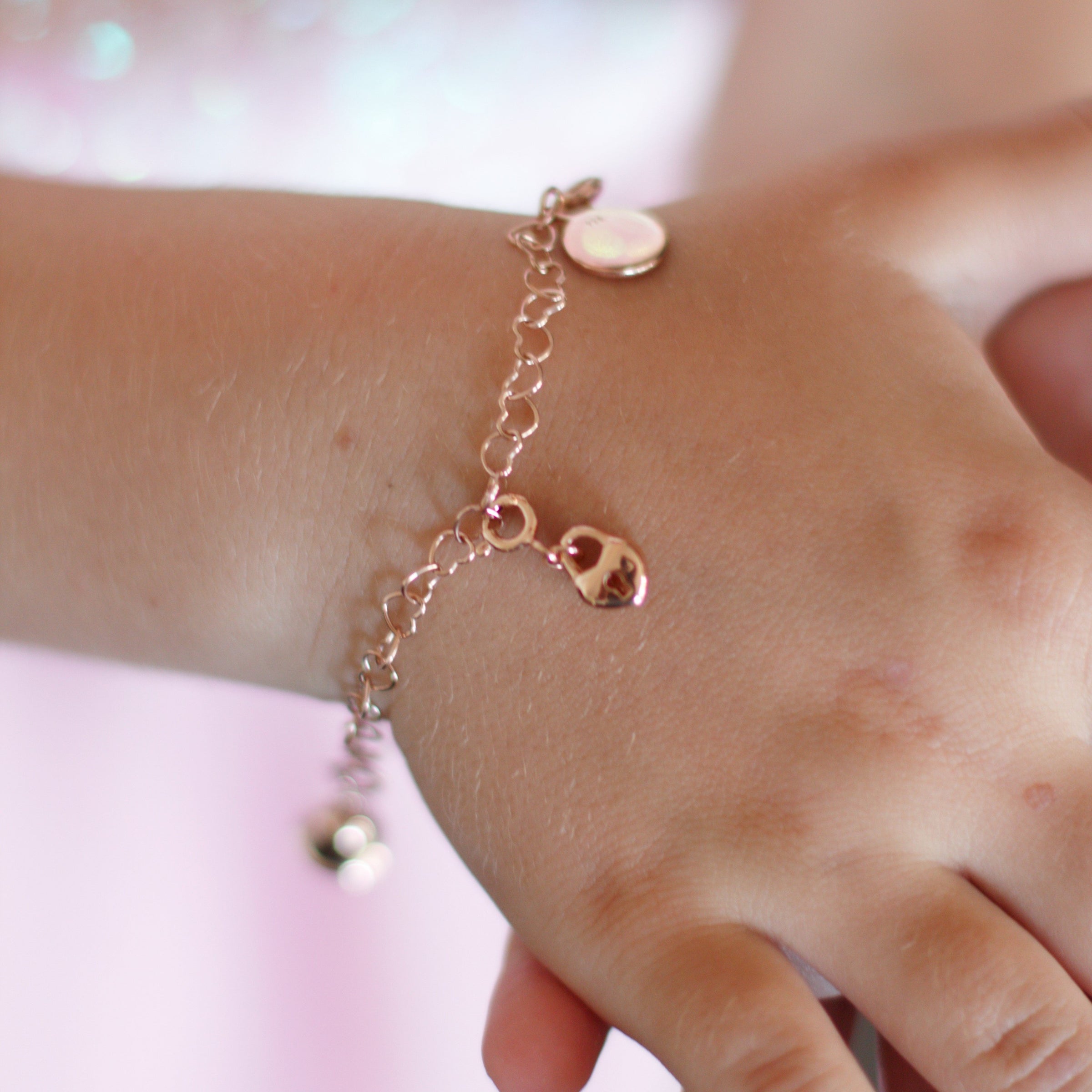 Gold Plated Tiny Dangling Hearts Charm Bracelet for Small Wrists 