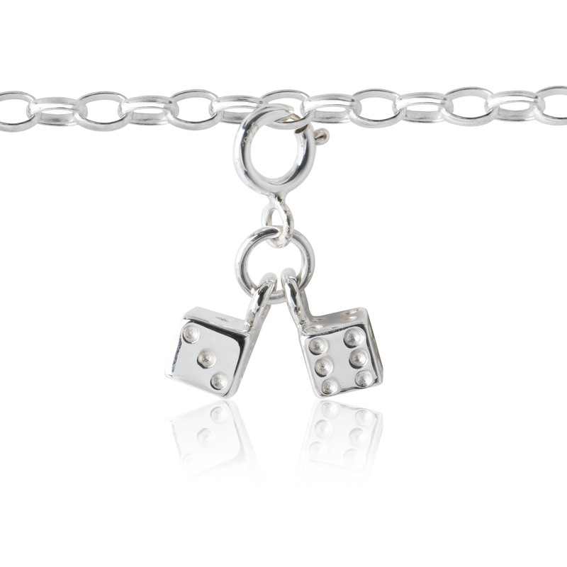 children's dice charm on children's charm bracelet