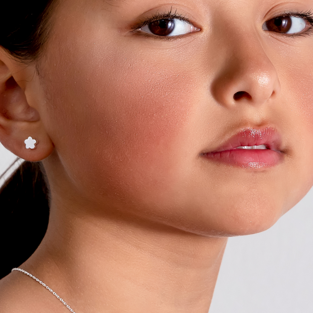 Floating Flower Stud Earrings - Sterling Silver